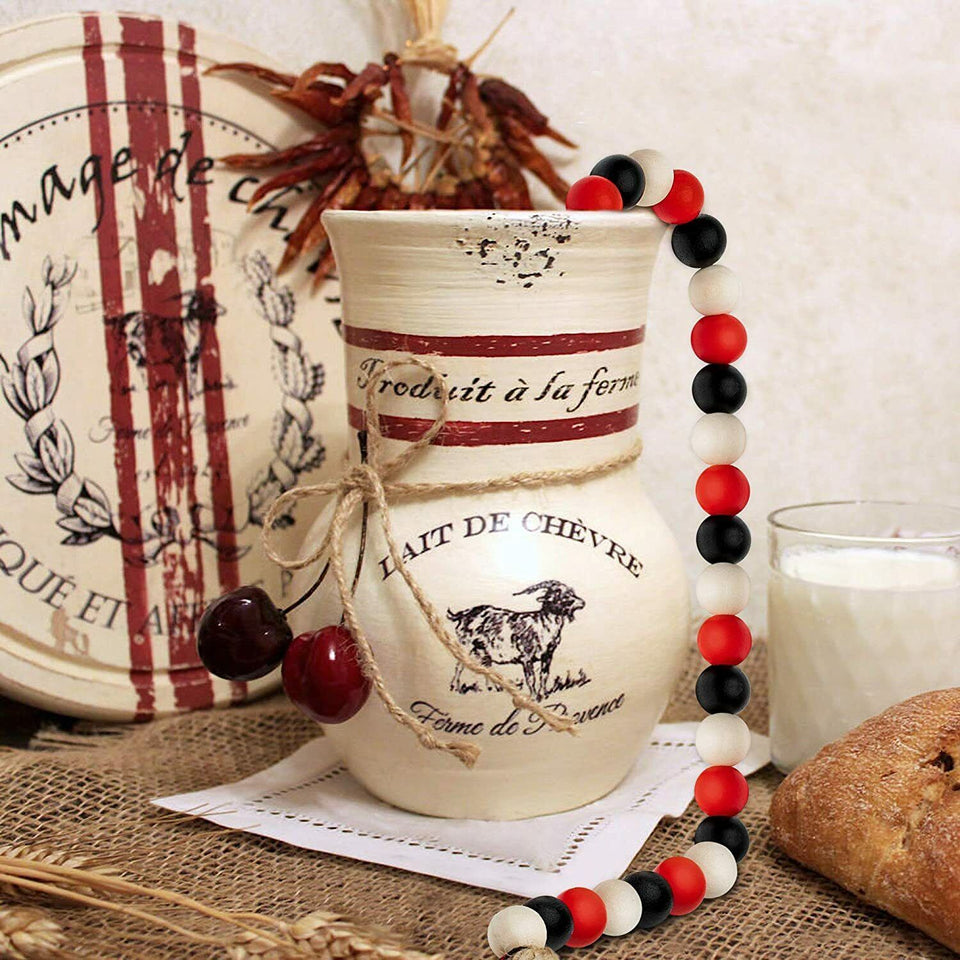 Wooden Beads Garland Tassels Farmhouse Rustic Country Hanging Decor Jute Rope