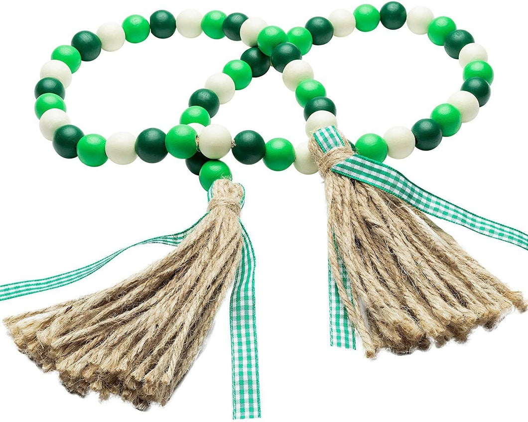 Wooden Beads Garland Tassels Farmhouse Rustic Country Hanging Decor Jute Rope