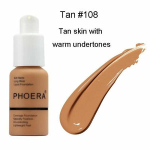 Phoera Foundation Makeup Full Coverage Liquid Base Brighten Long Lasting Shade