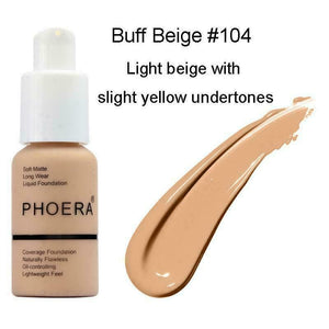 Phoera Foundation Makeup Full Coverage Liquid Base Brighten Long Lasting Shade