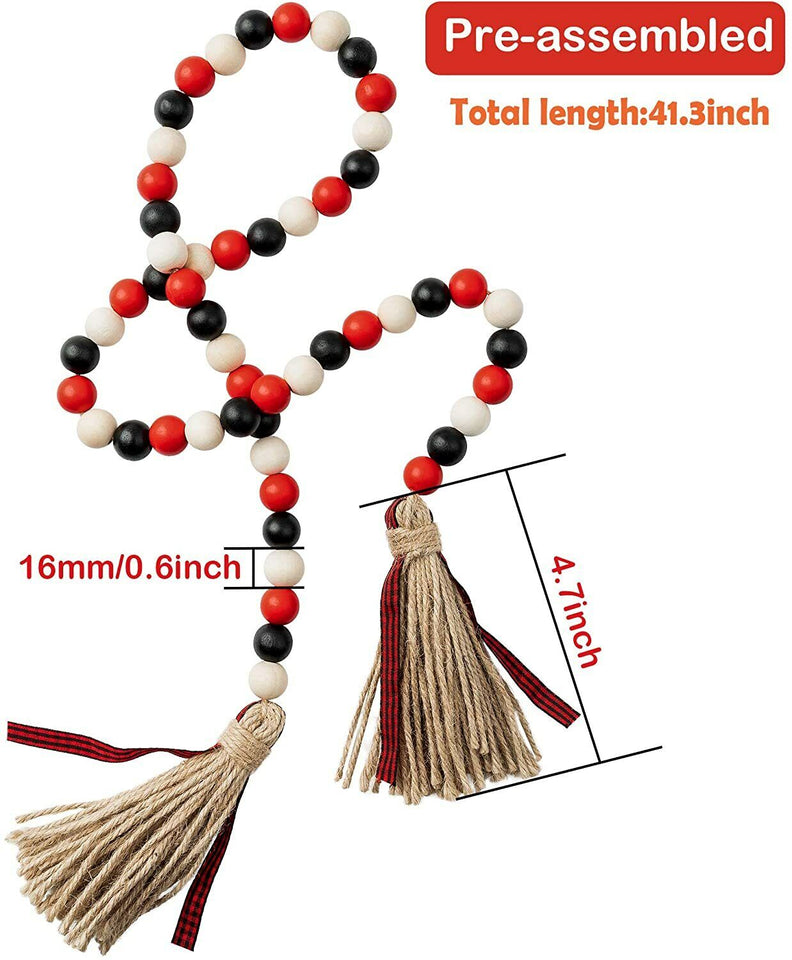 Wooden Beads Garland Tassels Farmhouse Rustic Country Hanging Decor Jute Rope