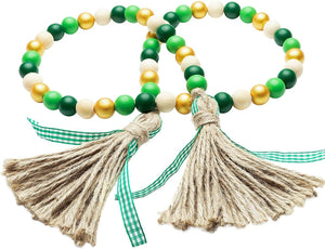 Wooden Beads Garland Tassels Farmhouse Rustic Country Hanging Decor Jute Rope