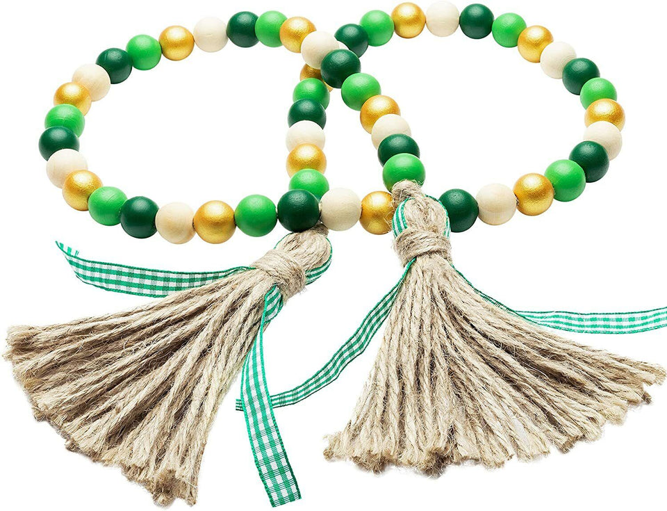 Wooden Beads Garland Tassels Farmhouse Rustic Country Hanging Decor Jute Rope