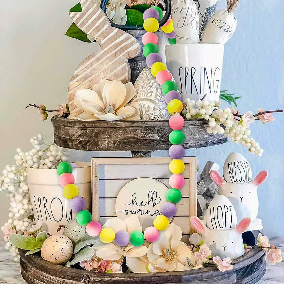 Wooden Beads Garland Tassels Farmhouse Rustic Country Hanging Decor Jute Rope