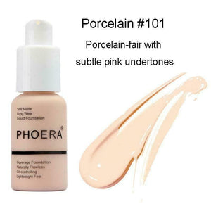 Phoera Foundation Makeup Full Coverage Liquid Base Brighten Long Lasting Shade