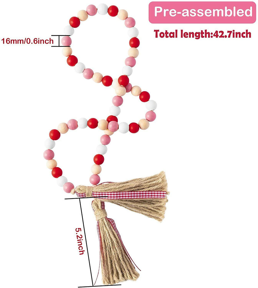 Wooden Beads Garland Tassels Farmhouse Rustic Country Hanging Decor Jute Rope