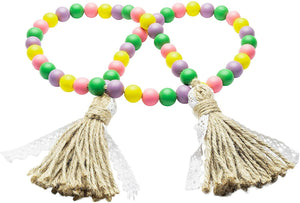 Wooden Beads Garland Tassels Farmhouse Rustic Country Hanging Decor Jute Rope