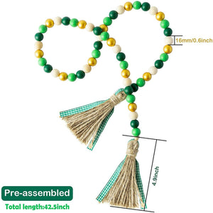 Wooden Beads Garland Tassels Farmhouse Rustic Country Hanging Decor Jute Rope