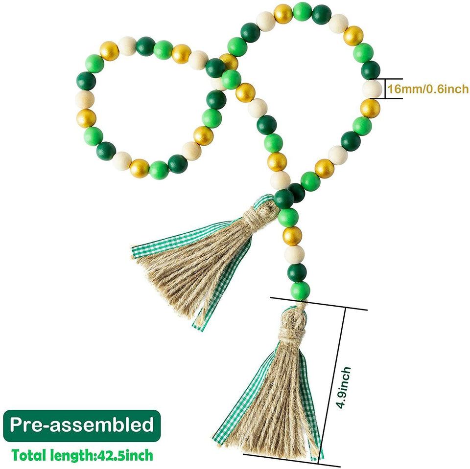 Wooden Beads Garland Tassels Farmhouse Rustic Country Hanging Decor Jute Rope