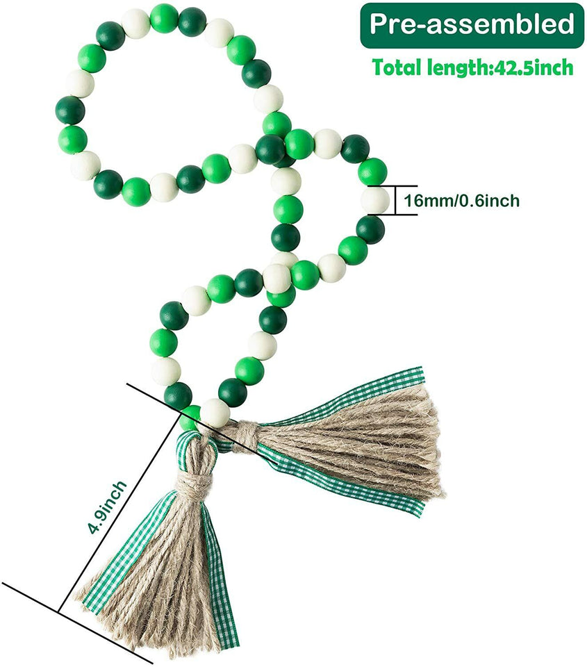 Wooden Beads Garland Tassels Farmhouse Rustic Country Hanging Decor Jute Rope