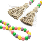 Wooden Beads Garland Tassels Farmhouse Rustic Country Hanging Decor Jute Rope