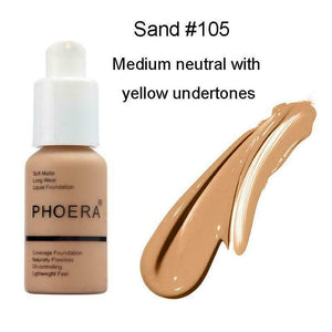 Phoera Foundation Makeup Full Coverage Liquid Base Brighten Long Lasting Shade