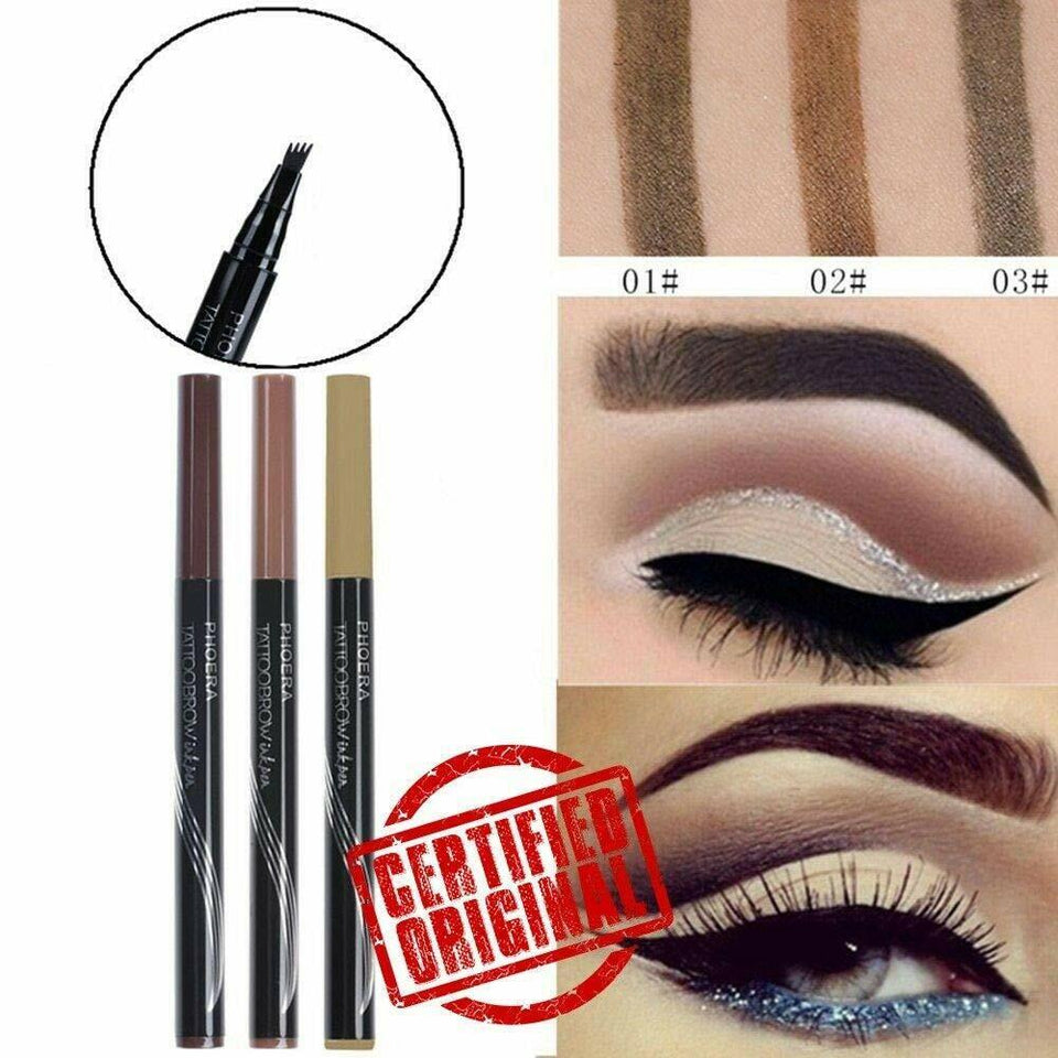 PHOERA 4 Tip Head Eyebrow Tattoo Fork Pen Microblading Brow Enhancer Waterproof