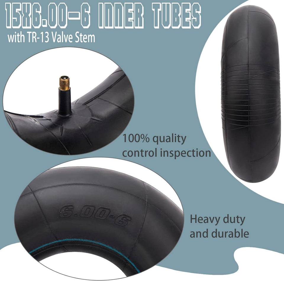 TekDeals Pair of 15x6.00-6 Lawn Mower Tire Inner Tubes 15X6-6, 15X6x6, 15/6x6 TR13 Valve