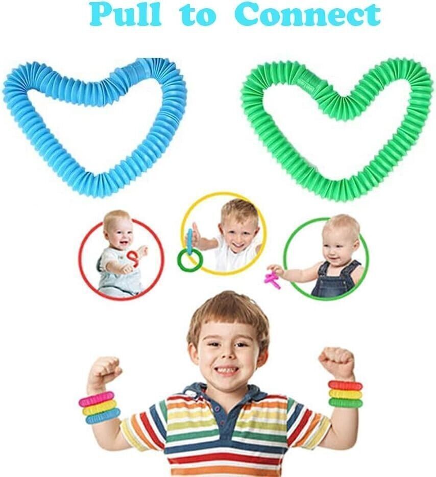 Pack 12/24 Pop Tube Sensory Fidget Toys Kids Adults Stress Relief & Anti Anxiety