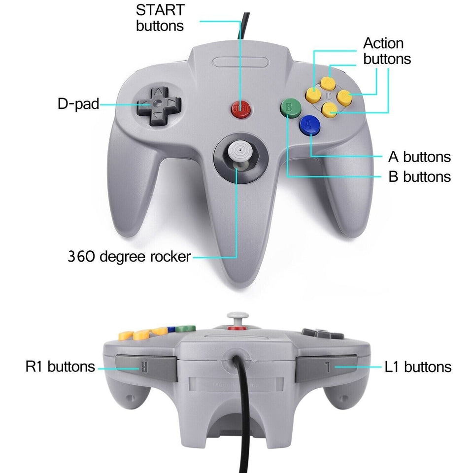 2x Wired Controller Compatible With Nintendo 64 N64 Joystick Video Game Console