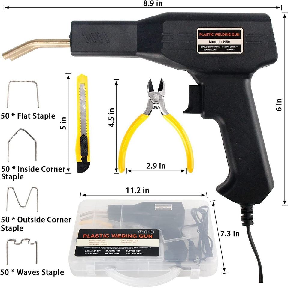 Hot Stapler Gun Plastic Repair Car Bumper Fender Welder Machine Kit +200 Staples