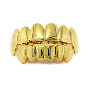 14k Gold Plated Hip Hop Teeth Bottom Grill & Grillz Caps Top Set New Custom Fit