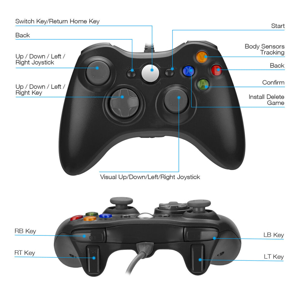 For Microsoft Xbox 360 PC WIN 7 8 10 Wired Game Controller Gamepad Joystick