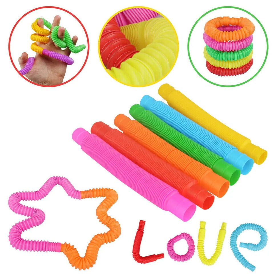 Pack 12 Pop Tube Sensory Fidget Toys Kids Adults Stress Relief Anti Anxiety Toy