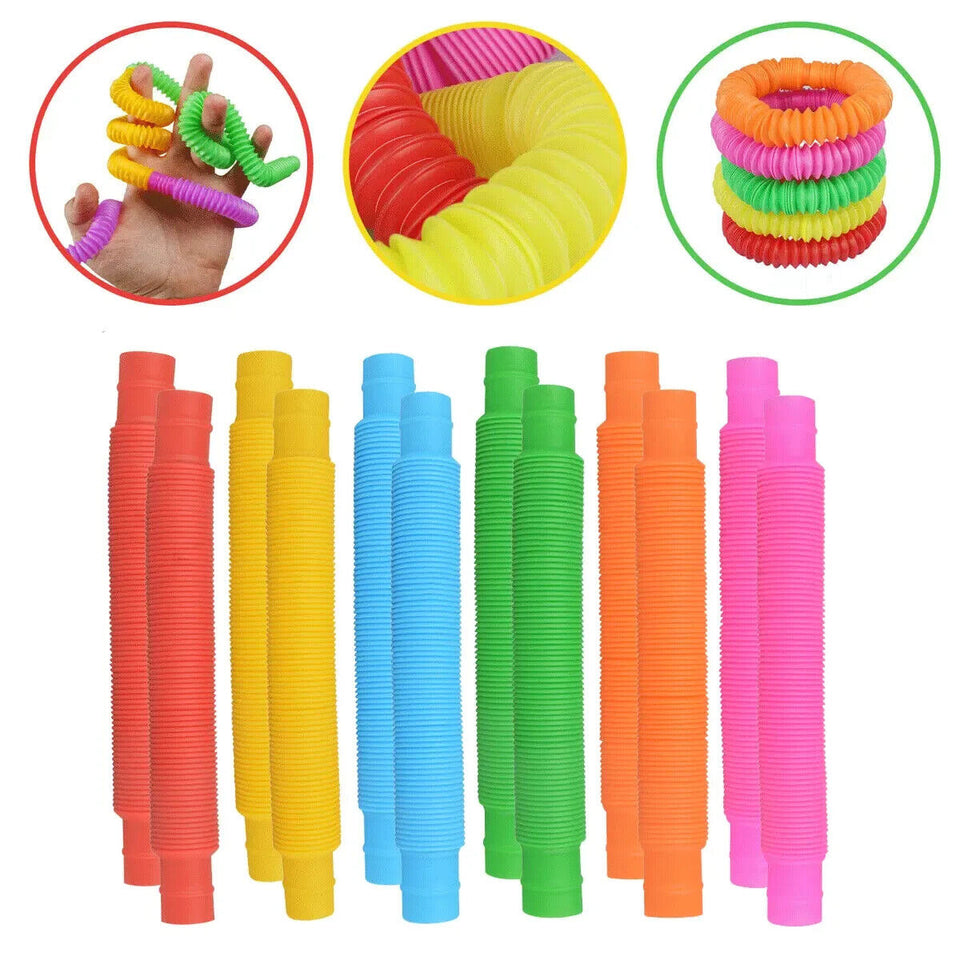 Pack 12 Pop Tube Sensory Fidget Toys Kids Adults Stress Relief Anti Anxiety Toy