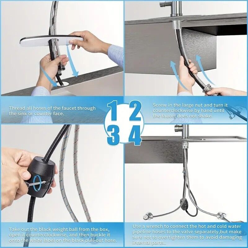 Kitchen Sink Faucet Brushed Nickel Single Handle Swivel Pull Down Sprayer Mixer