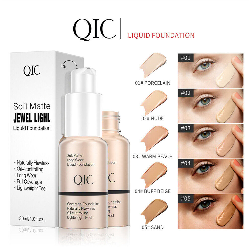 QIC Brand Matte Liquid Foundation Concealer Long Lasting makeup & Brush Optional