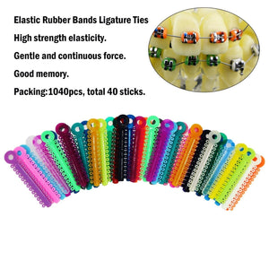 1040pcs Dental Orthodontic Ligature Ties Braces Elastic Rubber Bands Mixed Color