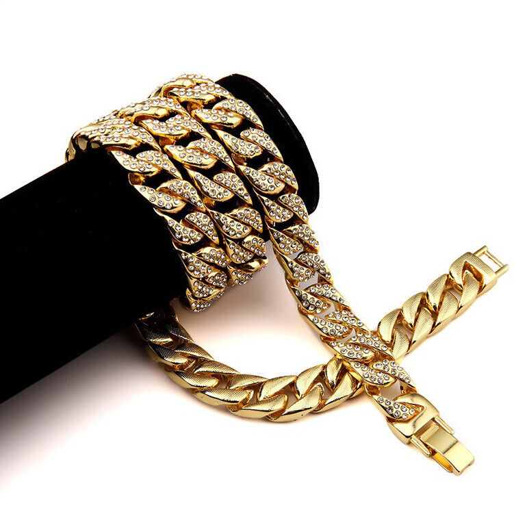 Hip Hop Men Quavo Gold Iced 15mm 16''-30'' Miami Cuban Choker Chain Necklace