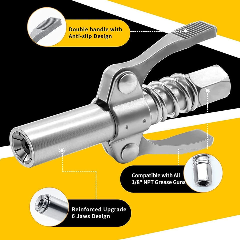 Grease Gun Coupler Double Handle High Pressure Quick Release Lock Oil Nozzles