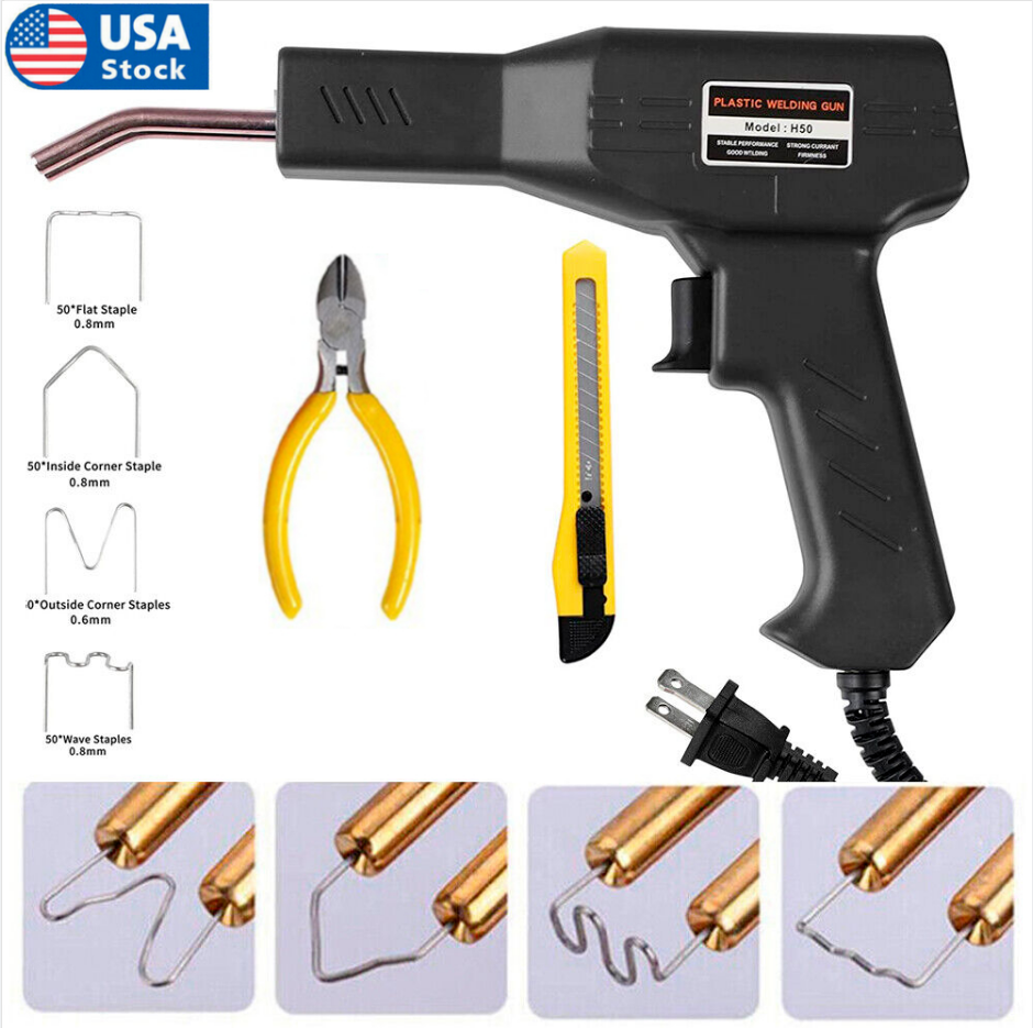 Hot Stapler Car Bumper Fender Fairing Welder Gun Plastic Repair Kits +200 Staple
