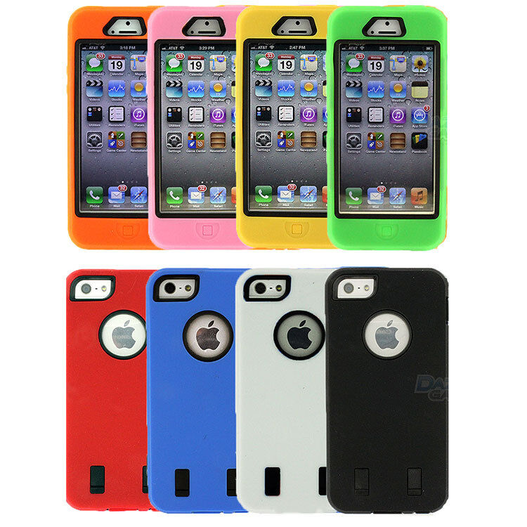 For iPhone 5 5G Combo Hard Hybrid Rubber Case Snap On Cover Silicone + Protector