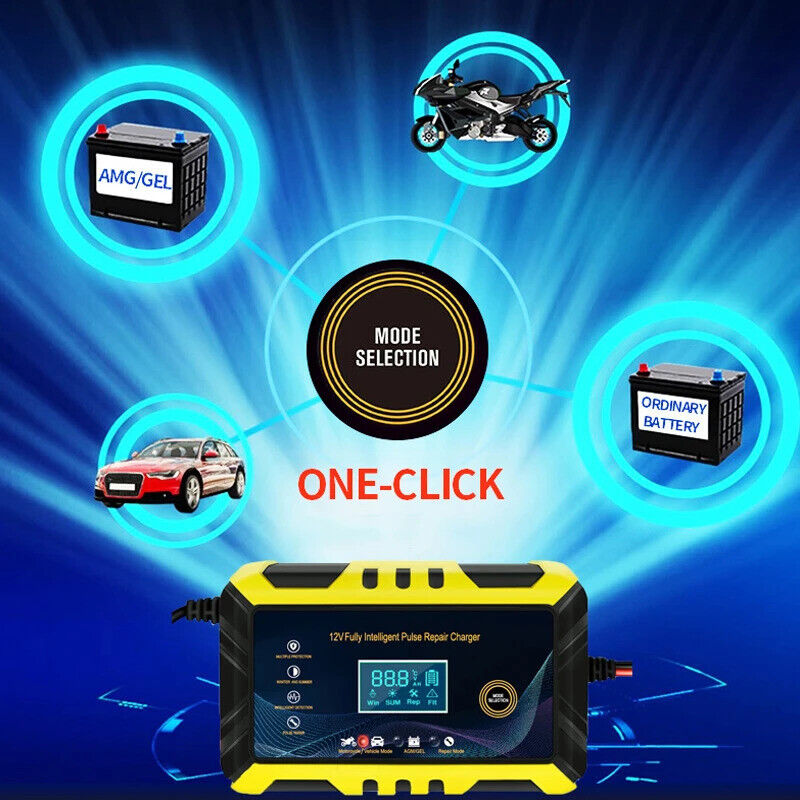 12V 6A Car Battery Charger Intelligent Automatic Pulse Repair Starter AGM/GEL