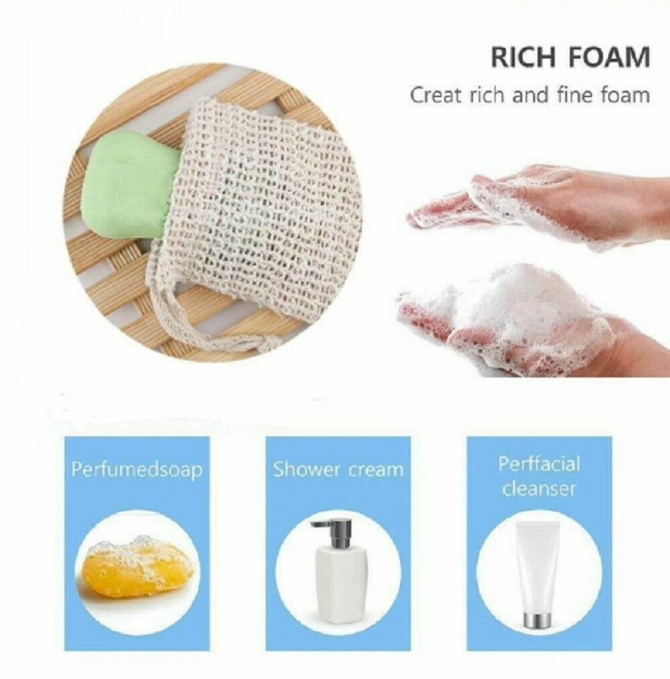 4 Pack Natural Sisal Soap Bag Exfoliating Soap Saver Pouch Holder US