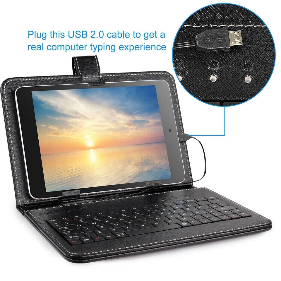 Universal Micro USB Keyboard PU Leather Case Cover Stand For 7" 8" Tablet