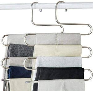 2 Pack S Type 5 Layers Pants Trouser Hanger Clothes Organizer Closet Space Saver