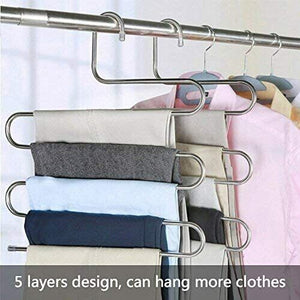 2 Pack S Type 5 Layers Pants Trouser Hanger Clothes Organizer Closet Space Saver