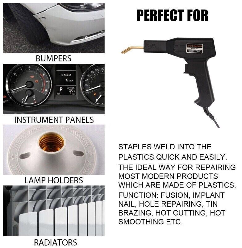 Hot Stapler Car Bumper Fender Fairing Welder Gun Plastic Repair Kits +200 Staple
