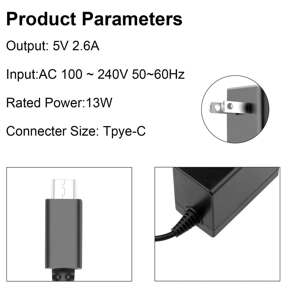 Home Wall Travel Charger Plug Cord AC Adapter Power Supply for Nintendo Switch