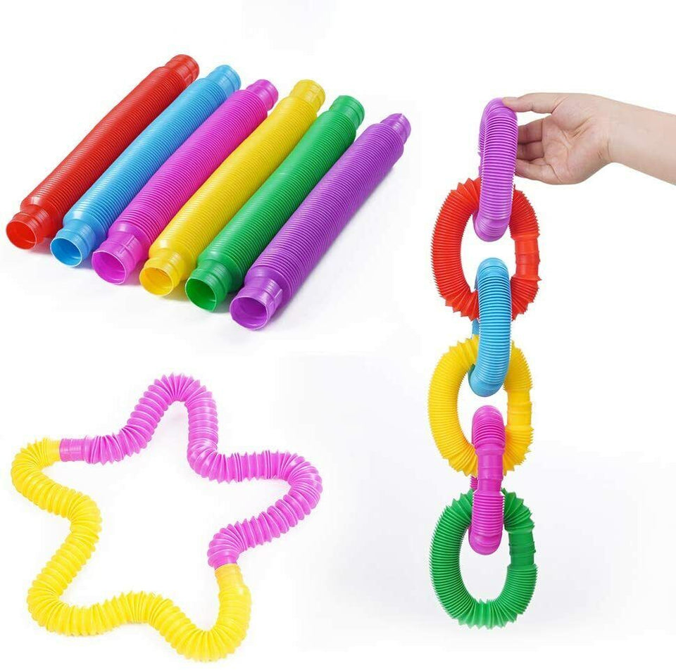 Pack 12 Pop Tube Sensory Fidget Toys Kids Adults Stress Relief Anti Anxiety Toy