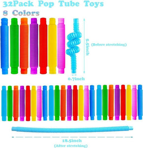 32Pack Pop Tubes Fidget Tubes for Children and Adult Sensory Fidget Toy Set for