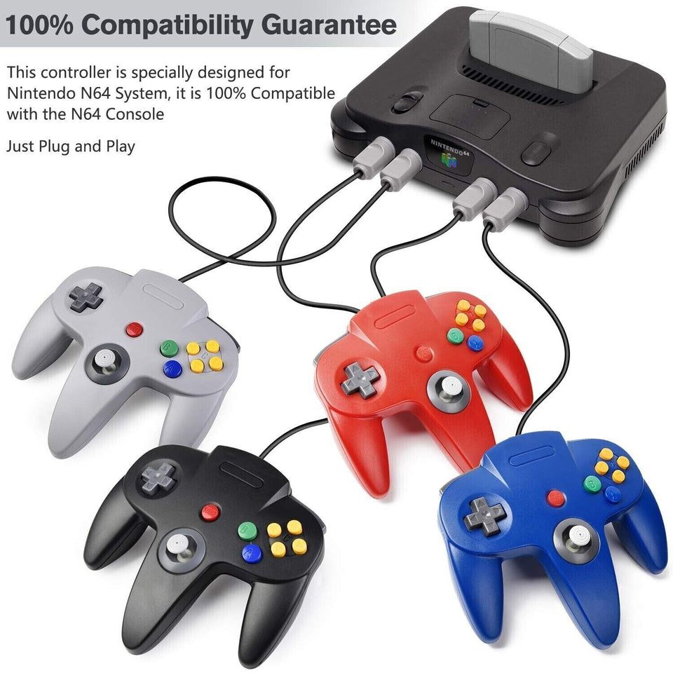 2x Wired Controller Compatible With Nintendo 64 N64 Joystick Video Game Console