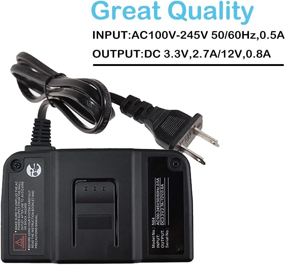 AC Adapter Power Supply &AV Cable Cord For Nintendo 64 N64 Bundle Lot Brand New
