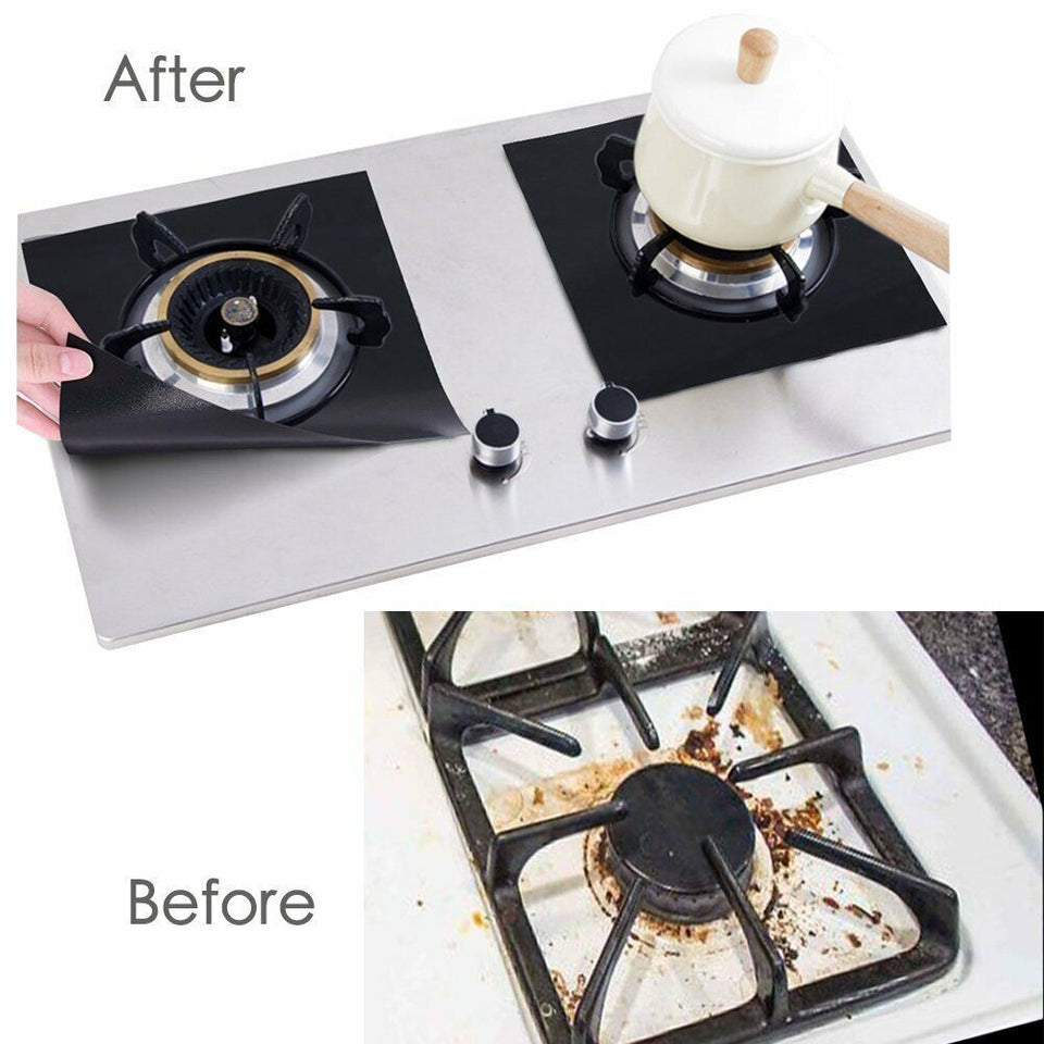 6x Reusable Non-Stick Black Gas Range Stove Top Burner Covers Protector Liner