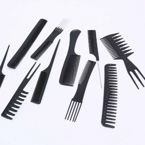10Pcs Black Pro Salon Hair Styling Hairdressing Plastic Barbers Brush Combs Set