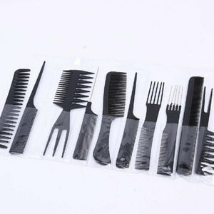 10Pcs Black Pro Salon Hair Styling Hairdressing Plastic Barbers Brush Combs Set