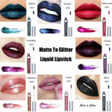 Matte to Glitter Metallic Liquid Lipstick Waterproof Matte Lip Gloss Tint Makeup