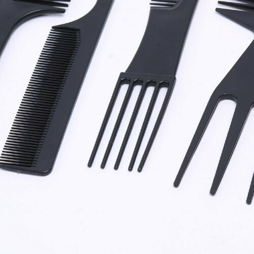 10Pcs Black Pro Salon Hair Styling Hairdressing Plastic Barbers Brush Combs Set