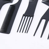 10Pcs Black Pro Salon Hair Styling Hairdressing Plastic Barbers Brush Combs Set