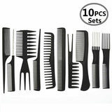 10Pcs Black Pro Salon Hair Styling Hairdressing Plastic Barbers Brush Combs Set